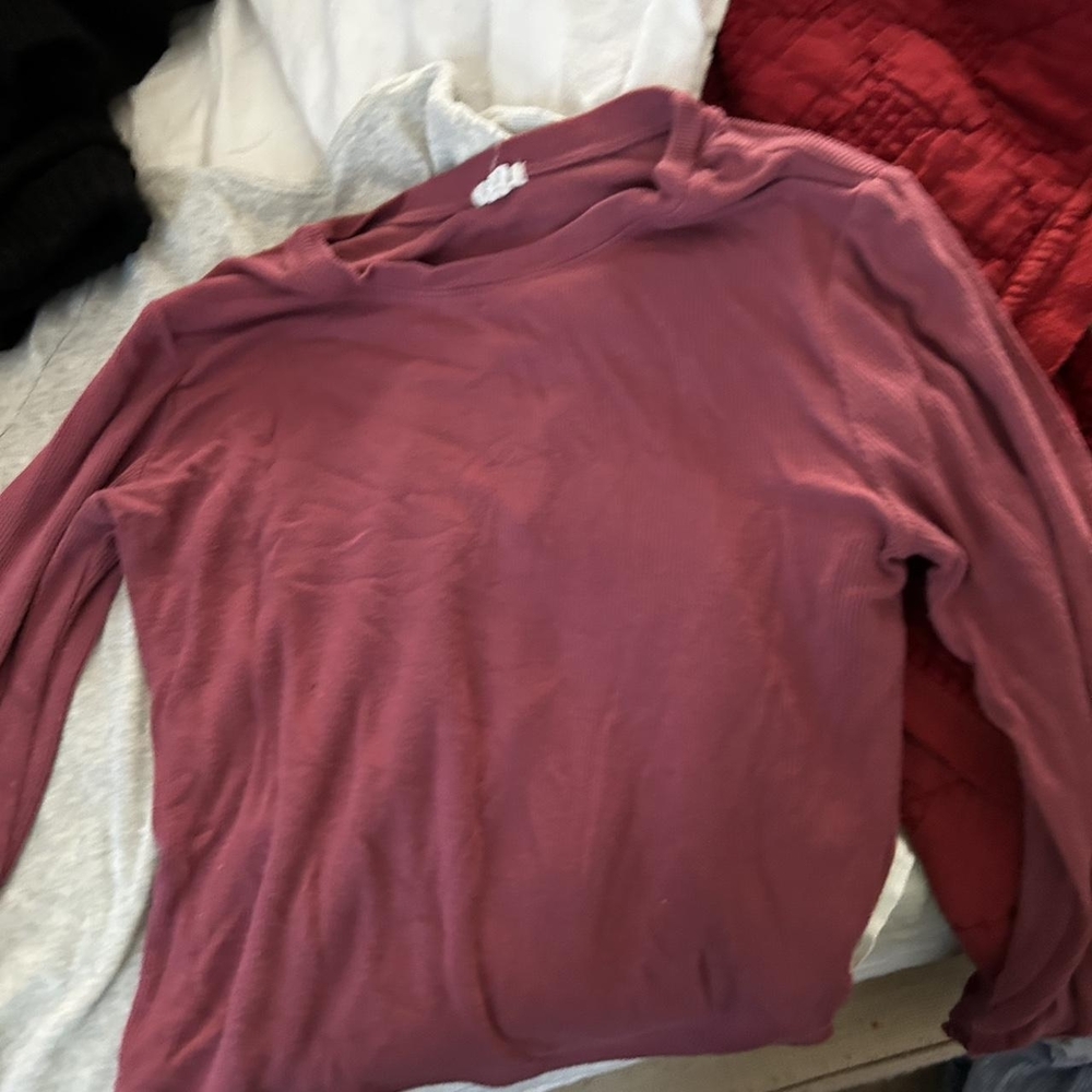 Garage Ribbed Burgundy Long Sleeve